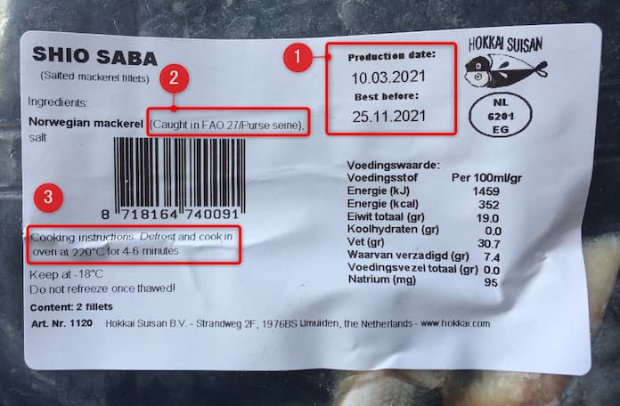 北海水産の冷凍商品の賞味期限は商品パックに貼り付けてあるラベル上で確認できる