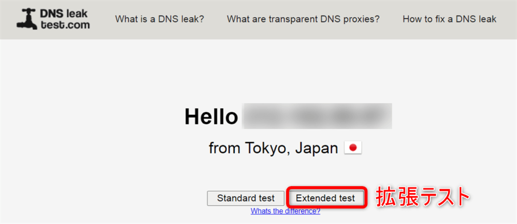 DNSリークテストのIPアドレス画面