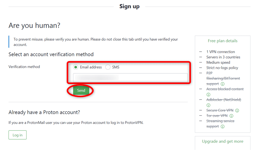 ProtonVPN無料版を利用するためにアカウント登録をする方法その4