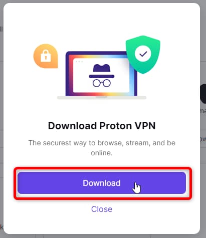 ProtonVPNダウンロード開始の確認メッセージ
